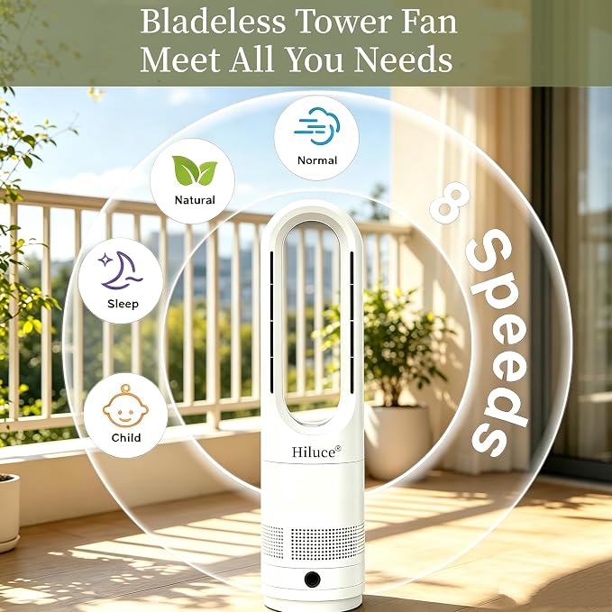 Hiluce All Season Bladeless Fan, 1400W Space Heater & 40W Tower Fan Combo - Image 6