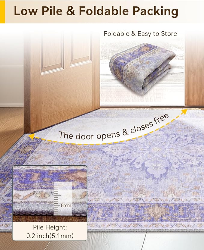Area Rugs 2'6''x4' Kitchen Rugs Entry Rug Small Rugs for Entryway Kitchen Bathroom Door Mat Indoor Entrance,Washable Non Slip, Light Purple Brown