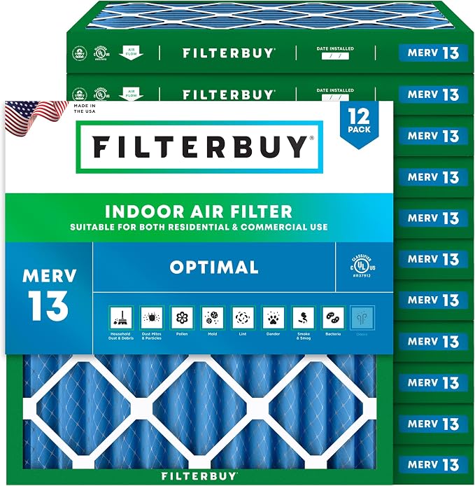 Filterbuy 27x27x2 Air Filter MERV 13 Optimal Smoke & Allergy Defense, by Filterbuy
