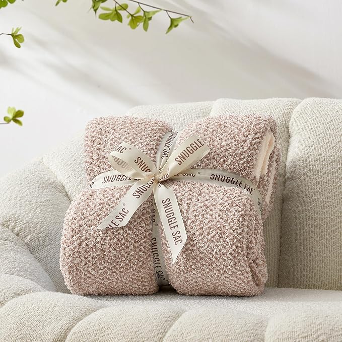 Snuggle Sac Heather Taupe Throw Blanket for Couch, Oversized Throw XL Super Soft Warm Blankets Cozy Knit Fuzzy Lightweight Throws for Sofa, Bed, Living Room, Taupe, 50x70 inches