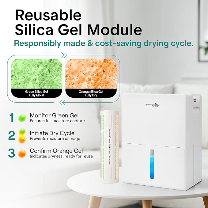 SereneLife 91 OZ Dehumidifier For Home | Covers 1200 SQ FT For Basements - Image 5