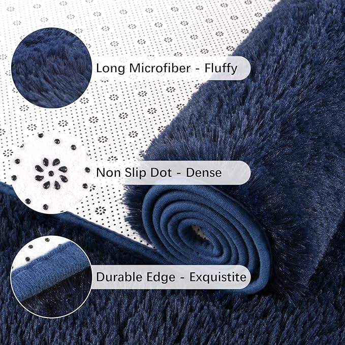 Chicrug Soft Runner Rugs for Bedroom Living Room Plush Fluffy Rug 3x8 Feet, Shag Furry Area Rug Carpet Non Shedding for Nursery Children Kids Girls Room Home Decorative, Navy Blue