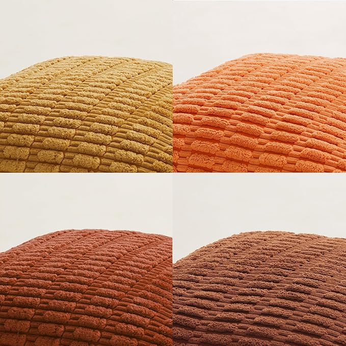 Fancy Homi Set of 4 Burnt Orange Fall Boho Decorative Throw Pillow Covers 26x26 Inch for Couch Bed Sofa, Aesthetic Modern Bohemian Room Decor, Fuzzy Fluffy Cozy Corduroy Textured Cushion Case 66x66cm