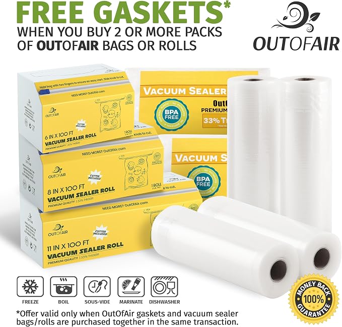 8" x 25' Rolls - BULK 8 Pack OutOfAir Vacuum Sealer Rolls Works - Image 6