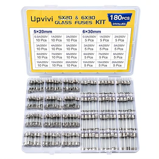 Fast Blow Glass Fuse Assortment Kit, 24 Values Glass Fuses 250V 5x20mm 0.5A 1A by UpviviSmartAndroidTVbox