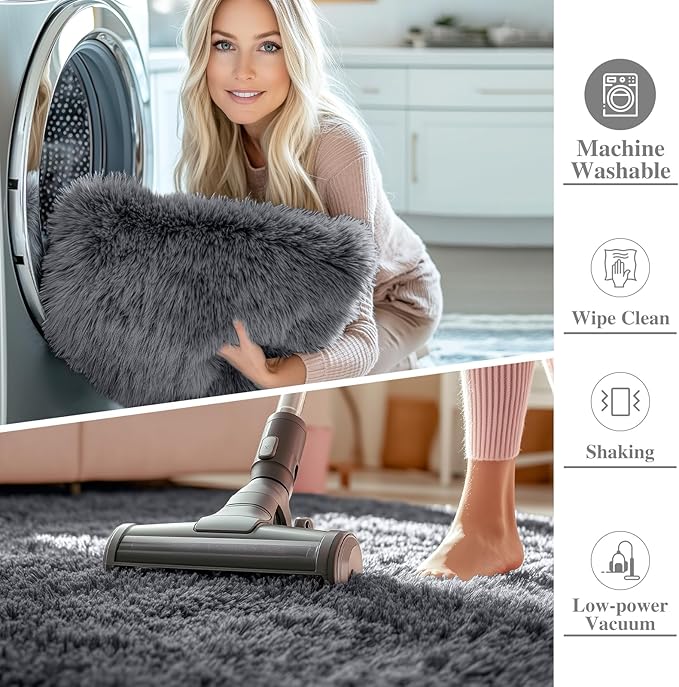 OLANLY 2x7 Machine Washable Runner Rugs for Hallway, Soft Fluffy Shaggy Bedside Rugs for Bedroom, Living Room, Indoor Floor Carpet for Kids Girls and Boys, Nursery Rooms, Home Decor Aesthetic, Grey