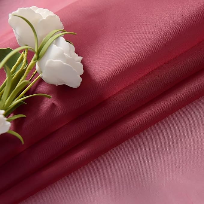 SpaceDresser Burgundy Sheer Curtains 4 Panels Rod Pocket Semi-Sheer Curtain 54 Inches Long Light Filtering Voile Window Drapes for Bedroom Living Room Kitchen, Each 52W x54L