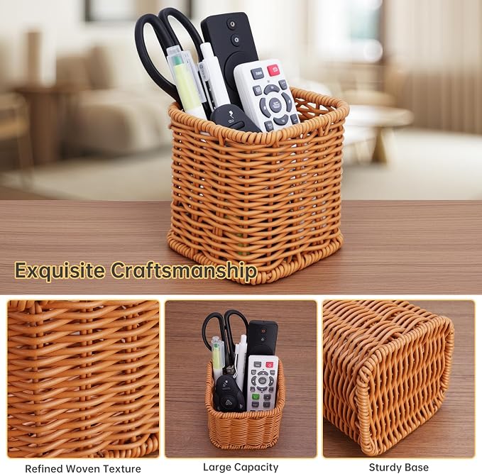 NiHome Remote Caddy, Bedside Remote Control Holder, Synthetic Rattan Organizer - Image 4