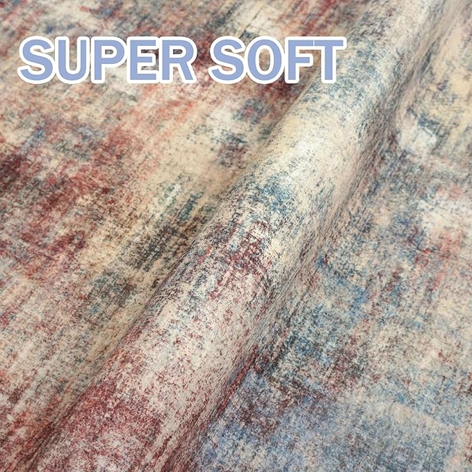 IOHOUZE Abstract Runner Rug 2x8 Ft Washable Runners for Hallways, Non Slip Kitchen Runner Printed Faux Wool Entryway Runner Indoor, Modern Abstract Floor Carpet for Hall Kitchen Bedroom, Red/Multi