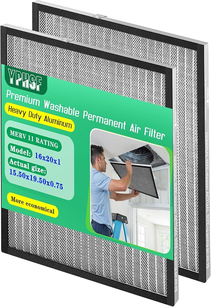 16×20×1 Air Filter MERV-11 | Washable Reusable Furnace Filter| 2-Pack | by Unknown