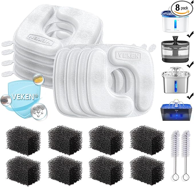 Veken Cat Water Fountain Filters, 8 Pack Replacement Filters & 8 Pack by Veken