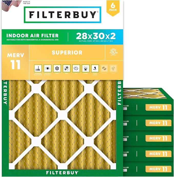 Filterbuy 28x30x2 Air Filter MERV 11 Superior Pet & Allergy Defense, by Filterbuy