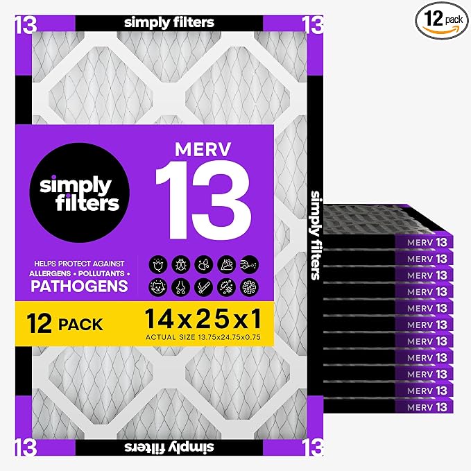 Simply 14x25x1 Air Filter, Merv 13, 12 Pack, Furnace Air Filter by SimplyFilters