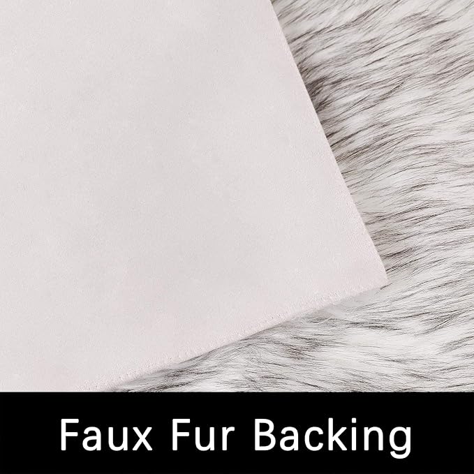 Latepis Area Rug 5x8 Living Room Rugs White with Grey Tips Large Bedroom Fluffy Shag Rugs Washable Faux Fur Rug for Dorm Soft Rugs Home Decor Rectangle