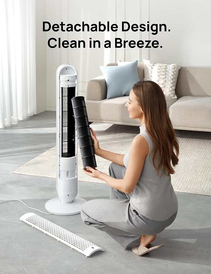 DREO Tower Fan for Bedroom, 28 ft/s, 20dB Quiet Oscillating Bladeless Fan - Image 7
