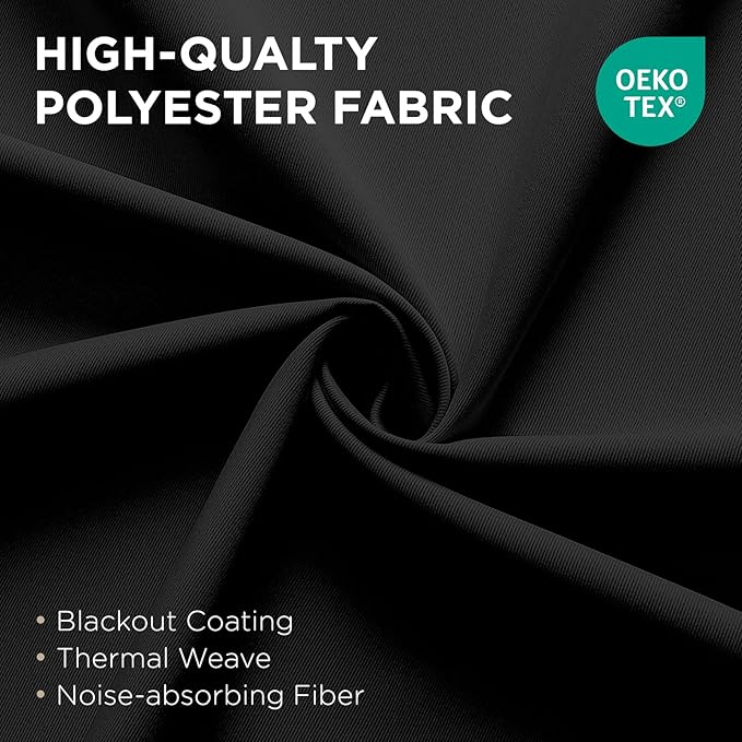 Joydeco Blackout Patio Sliding Door Curtains 90 Inches Long, Grommet Privacy Room Divider Curtains, Extra Wide Thermal Blackout Drapes for Bedroom Living Room (Black, 70Wx90L, 1 Panel)