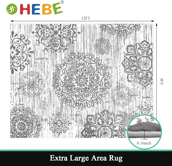 HEBE Washable Area Rug - 9'x12' Non Slip Soft Distressed Medallion Bedroom & Living Room Accent Throw Vintage Entry Floor Carpet for Dining Room & Bathroom