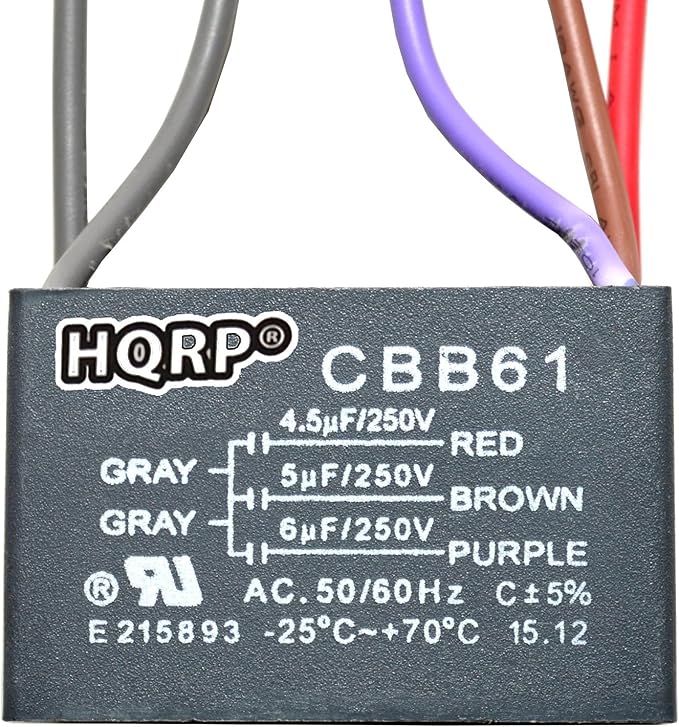 HQRP Ceiling Fan Capacitor CBB61 4.5uf+5uf+6uf 5-Wire UL Listed by HQRP