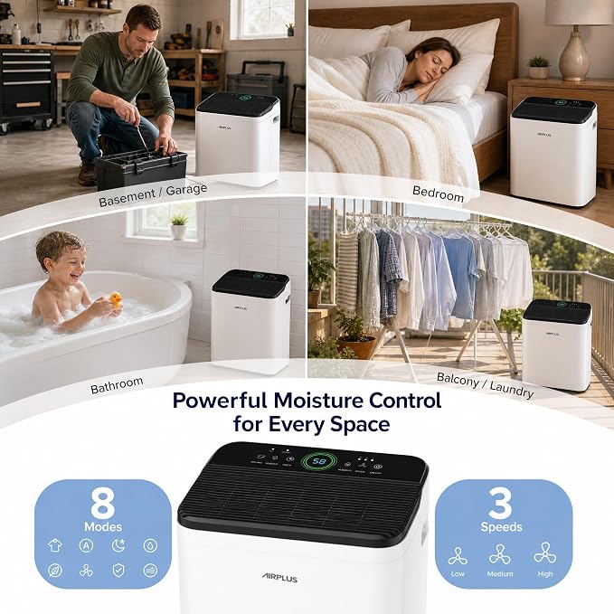 AIRPLUS 70 Pints Dehumidifiers for Home, 5500 Sq. Ft Dehumidifier for Basement - Image 7
