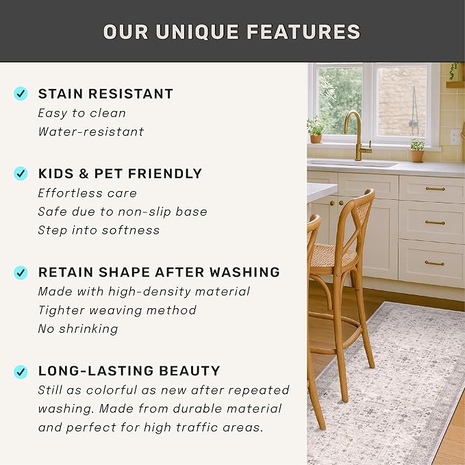 Hazo Haus Boho Light Grey Living Room Rug 6x9 - Modern Vintage Eclectic Floral Paste Neutral Taupe, Washable Low Pile Non-Slip Large Area Rugs for Dining Under Table Bedroom