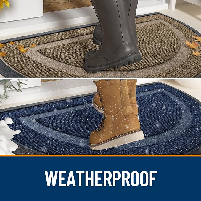 OLANLY Half Circle Door Mat Indoor Outdoor Entrance Welcome, Waterproof All-Season, All-Weather Doormat, Sturdy Natural Rubber, Low Profile, Easy Clean Patio Porch Entryway Mat, 59x34, Light Blue