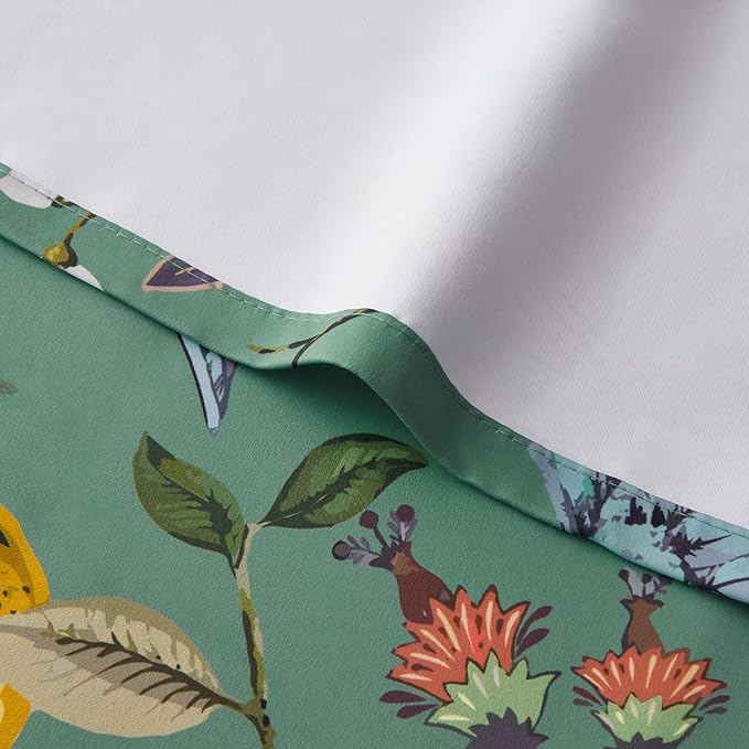 Topfinel 102 Inches Long Vintage Cottagecore Chinoiserie Curtains & Drapes Botanical Floral Flower Lemon Hummingbird Patterned Sage Green Pioneer Woman Blackout Curtains 2 Panels Living Dining Room