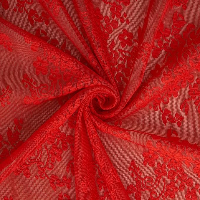 YJ YANJUN Vintage Lace Curtains 84 Inches Long-Victorian Floral Pattern Red Sheer Curtain Panels for Living Room Bedroom,Light Filtering, Xmas Gift for Holiday Decor 2 Panels 52W x 84L