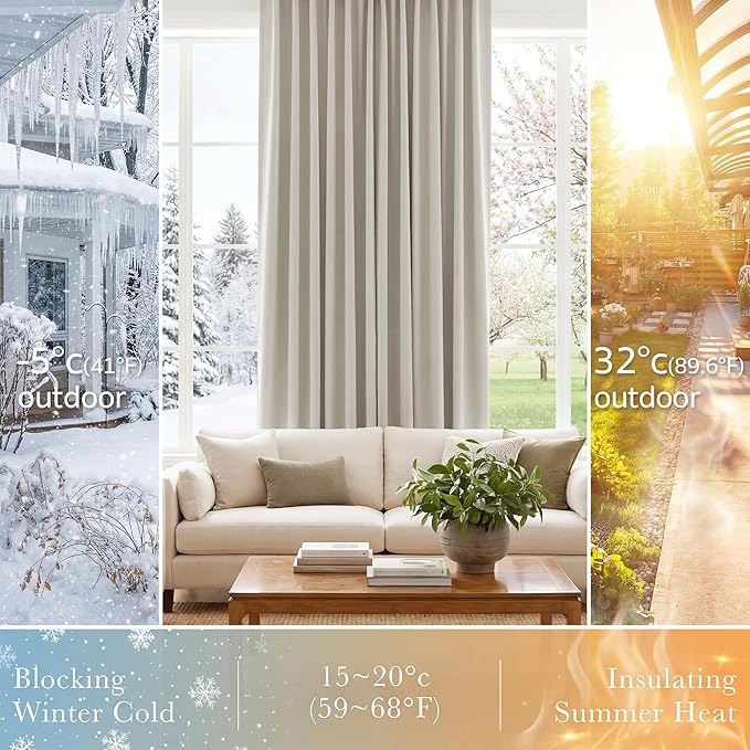 PONY DANCE Blackout Short Cafe Curtains, Privacy Light Block Small Window Curtains for Bedroom Kitchen Basement Dining Classroom, W 42 x L 30 inches, Cream, 2 Panels