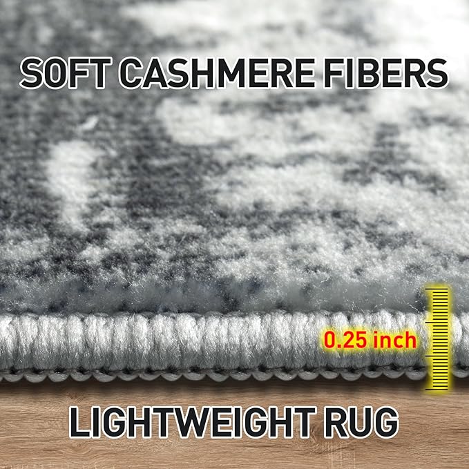 8x10 Area Rugs Washable Rug: Large Modern Abstract Living Room Rug Soft Anti-Skid Thin Carpet Indoor Floor Non-Shedding Carpets for Bedroom Dining Farmhouse Nursery Home Office Black Grey Gold