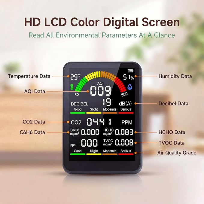 10-in-1 Indoor Air Quality Monitor, Portable Air Tester, ‌HCHO‌ Detector | - Image 3