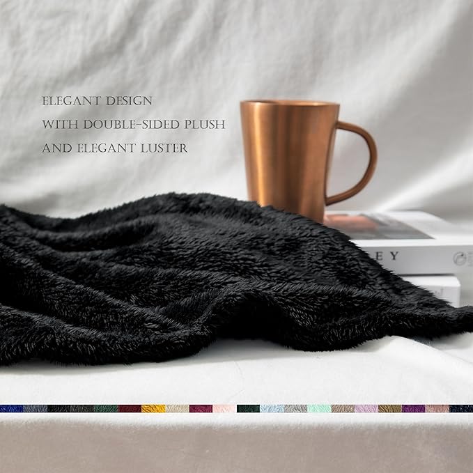 Exclusivo Mezcla Plush Fuzzy Fleece Bed Blanket Twin Size, Super Soft, Fluffy and Warm Blankets for Couch, Bed, All Season (Black, 90x66 inches)