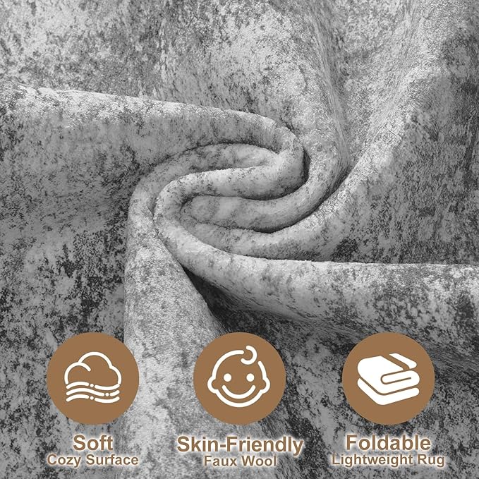 Nakagishi 9x12 Area Rugs Living Room: Washable Abstract Large Neutral Soft Rug Stain Resistant Modern Indoor Floor Non-Slip Carpet for Bedroom Nursery Kids Playroom Office Dining Room Dorm- Grey