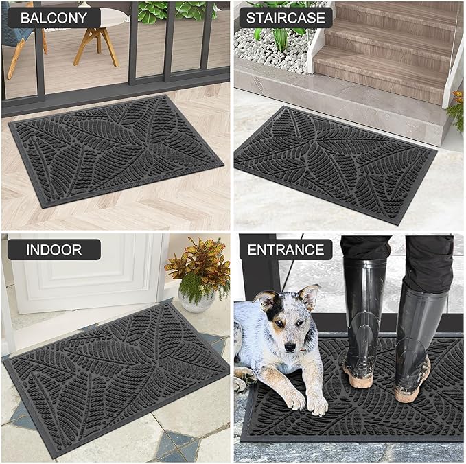 Colorxy Waterproof Doormat, Sturdy Natural Rubber Front Indoor Mat, Non Slip Low Profile Outdoor Door Mat, Stain and Fade Resistant Floor Mats, Easy Clean Patio Entry Mat, 47''x24'', Light Grey