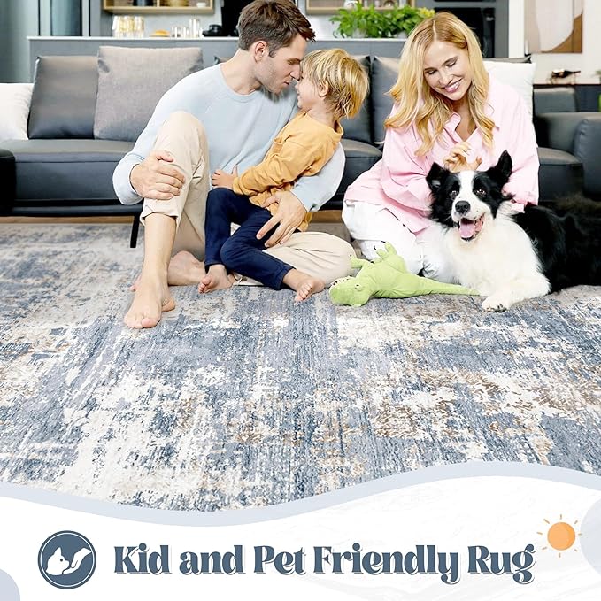 2x8 Runner Rug for Hallway, Washable Modern Abstract Runner Rugs Neutral Soft Non Slip Kids Rug Stain Resistant Indoor Runners for Hallways Entryway Bedroom Kitchen Laundry Room(Blue, 2'x8')