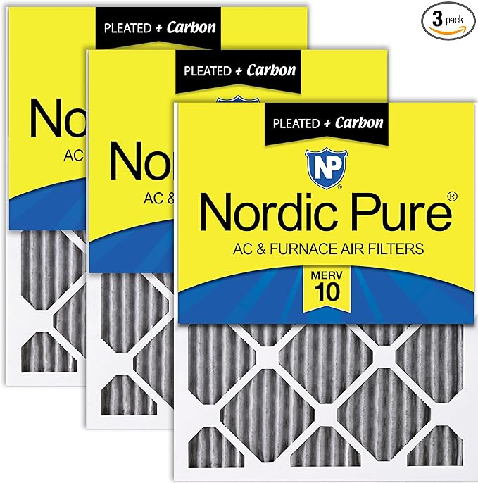 Nordic Pure 12x18x1 Pleated MERV 10 Plus Carbon Air Filters 3 Pack | Actual by NordicPure