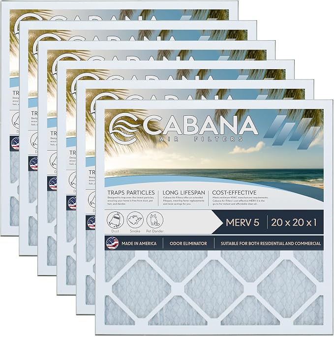 Cabana Filters 6-Pack 20x20x1 MERV 5 AC Furnace Air Filter, Pleated Filters by CabanaAirFilters
