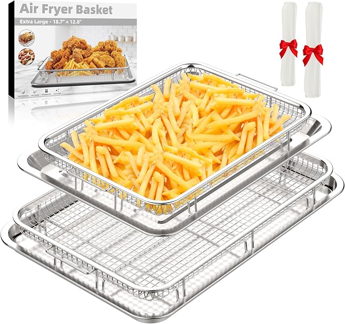 Air Fryer Basket, 2 Set Air Fryer Pans and Tray by MakeCookingMoreEasier