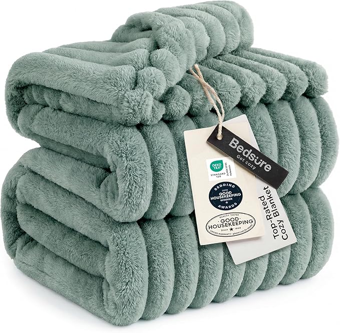 Bedsure GentleSoft Large Fleece Blanket for Bed - Cozy Soft Throw Blankets for Women, Cute Large Throws for Girls, Sage Green, 120x120 Inches