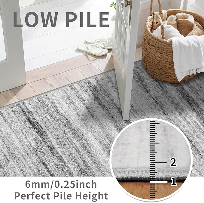 2x7 Washable Runner Rugs for Hallway: Easy-to-Clean Abstract Runners for Entryway Bedroom - Stain and Water Resistant Rugs with Non-Slip Backing - Soft Low-Pile Grey