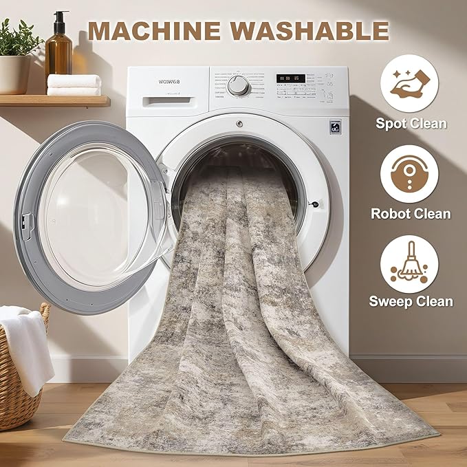 Nakagishi 10x14 Area Rugs Living Room: Washable Abstract Large Neutral Soft Rug Stain Resistant Modern Indoor Floor Non-Slip Carpet for Bedroom Nursery Playroom Office Dining Room Dorm- Brown Grey
