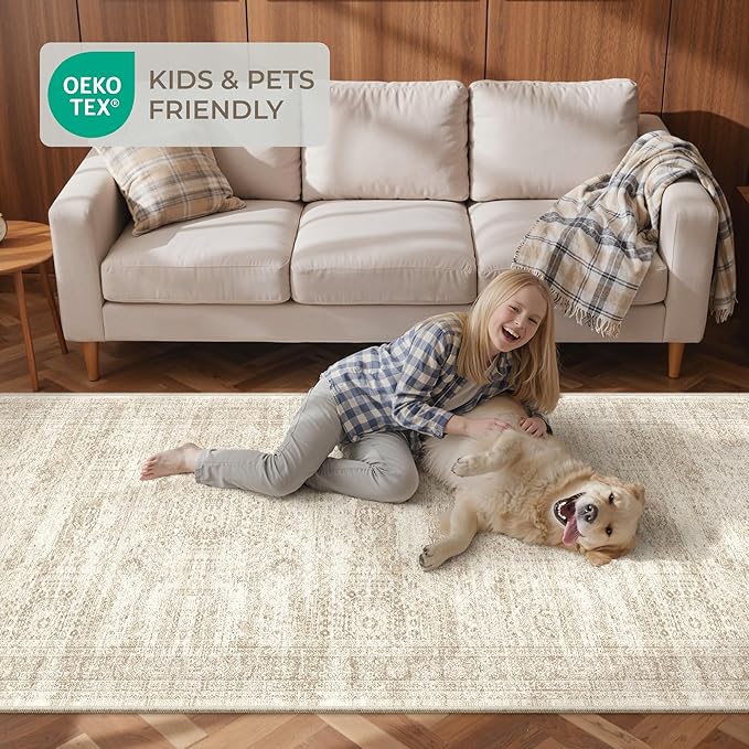 Washable Runner Rug 2.5x14, Non-Slip Long Hallway Runner for Entryway, Soft Vintage Kitchen Mats for Floor, Abstract Dining Room, Bedroom, Living Room Rugs(2.5'x14', Beige/Ivory)