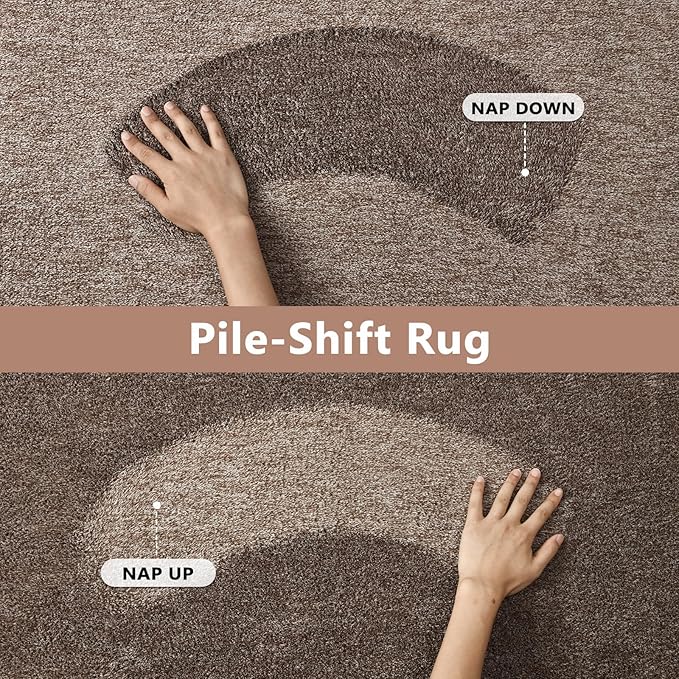 FinRèc 8x10 Washable Area Rugs for Bedroom Living Room, Low Pile Thin Rug Solid Color, Non-Slip Carpet Indoor for Home Decor (Brown)