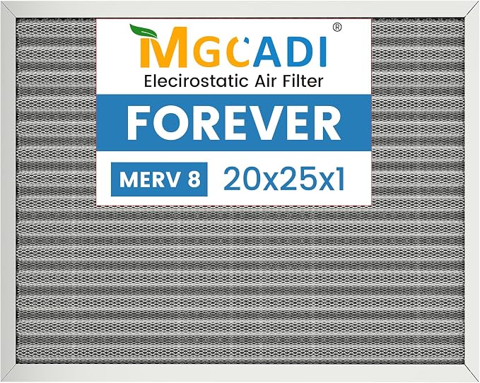 20x25x1 HVAC Furnace Air Filter, Lasts a Lifetime, Merv 8, the Last HVAC Filter by MGCADI