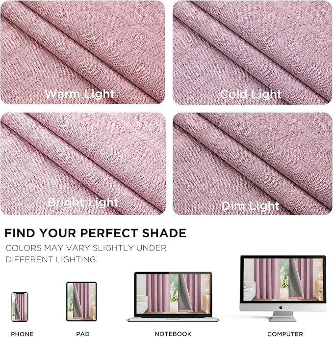 Joydeco Blackout Curtains for Bedroom - 100% Light Blocking 2 Panels Set Pink Drapes 66" W x 84" L, Thermal Insulated Room Darkening Curtains, Linen Textured for Living Room, Rod Pocket & Back Tabs