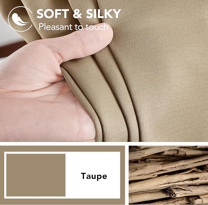 Deconovo Blackout Curtains, Thermal Insulated, W52 x L72 2 Panels, Back Tab, Machine Washable, Room-Darkening Drapes for Bedroom/Living Room Khaki