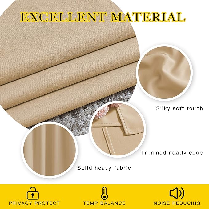 NICETOWN Bedroom Blackout Curtains and Drapes - Window Treatment Thermal Insulated Solid Grommet Blackout Draperies for Kitchen/Cafe (Biscotti Beige, Set of 2, 34 by 50 Inch)