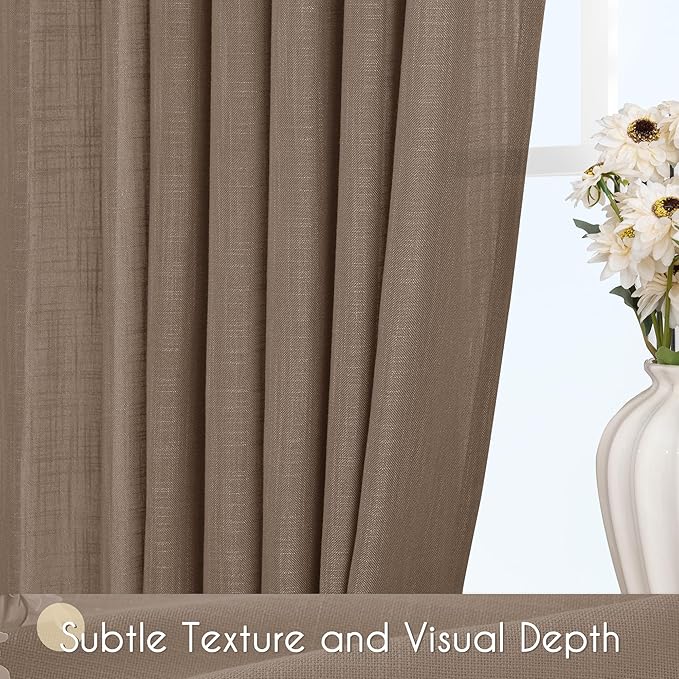 Chocolate Brown Linen Curtain 84 inch Length 2 Panels Set Back Tab Light Filtering Living Room Curtain Drapes Home Office Modern Minimalist Decor Farmhouse Boho Neutral Semi Sheer Curtain 84 inch Long