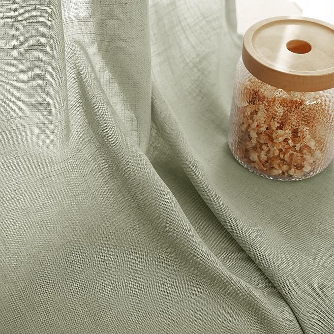 Linen Blend Sage Green Curtains 90 inch Length 2 Panels for Bedroom Back Tab Light Filtering Semi Sheer Drapes Linen Cotton Textured Light Green Airy Modern Farmhouse Living Room Sage Aesthetic Decor