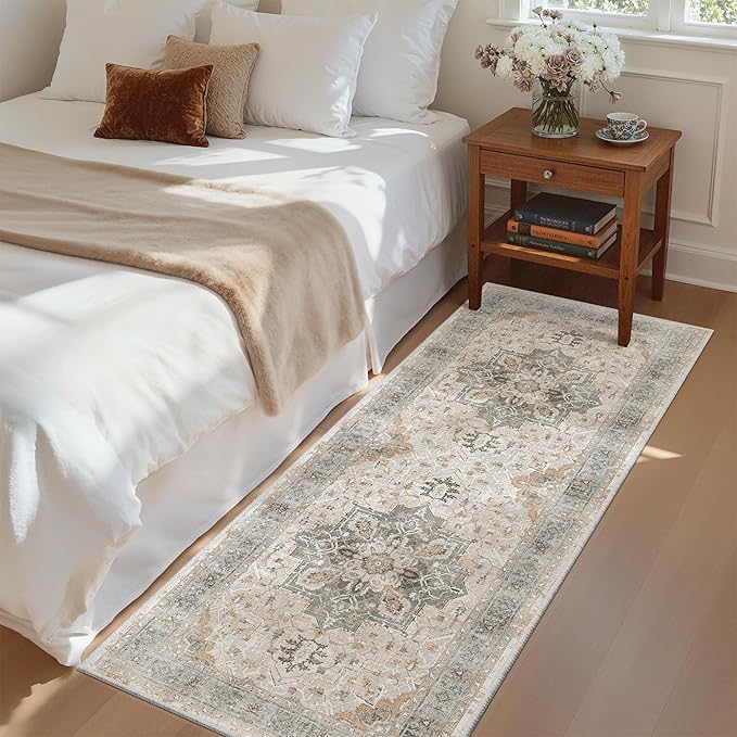Madane Hallway Runner Rug - 2x5 Rug Runner Washable Runner Rugs Non-Slip Low-Pile Kitchen Runner Rug Laundry Room Rug Throw Carpet for Entrance Bedroom Living Room (2'x5', Light Taupe Brown)