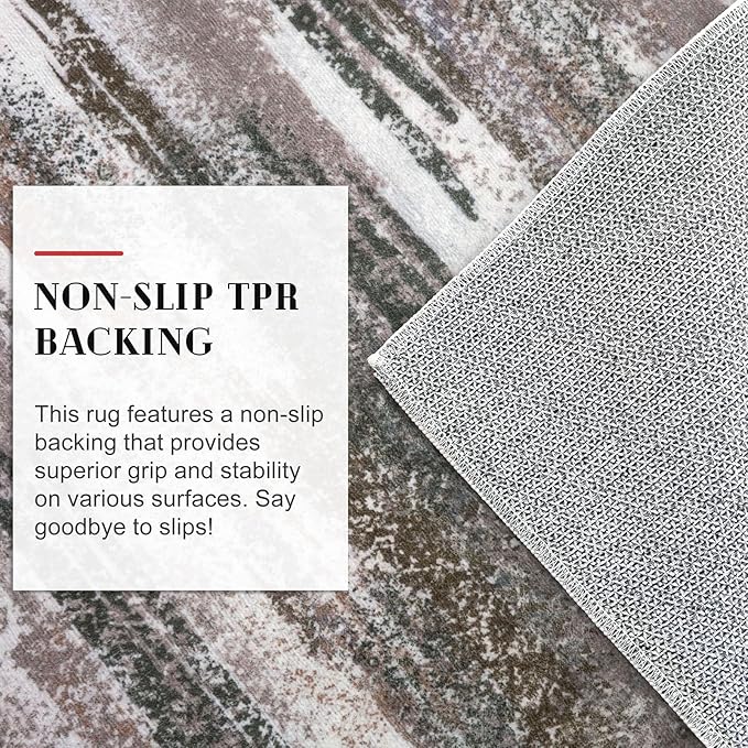 Lansny Modern Abstract Runner Rug 2.6x14, Dark Light Brown White Washable Long Kitchen Runner Non-Slip Soft Hallway Rug Runner Thin Print Faux Wool Carpet for Entryway Bedroom Laundry Room Indoor